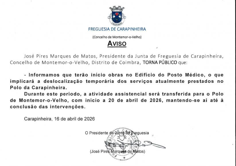 Aviso &agrave; Popula&ccedil;&atilde;o- Encerramento tempor&aacute;rio Posto M&eacute;dico