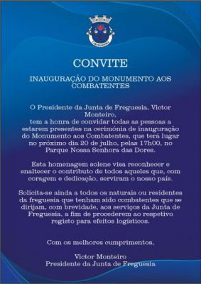 CERIMÓNIAS DE INAGURAÇÃO MONUMENTO AOS COMBATENTES DA GUERRA DE ULTRAMAR